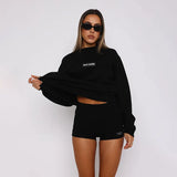 Round Collar Long Sleeves Loose Edgy Women High-Waist Print Tight Shorts Fashion Casual Babes