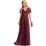 Dress V-Neck Long Large-Size Chiffon Banquet Bridesmaid Dress Horn Sleeve Dress Dress Dress