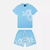 Aesthetics Male Gothic 2-Piece Hip-Hop Alphabet Print 0-Collar T-Shirt + Rope Wide Legs And Short-Outfit