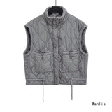 Autumn 2025 New Women's Gray Collar Sleeveless Cotton Vest