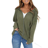 Toloer Women's Fall And Winter Fashion Solid Color Draw Rope Hat Solid Color Jacket Fashion Casual Cardigan Zipper Jacket-Outfit
