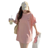Toloer Smiley Face Short-Sleeved T-Shirt Women's Summer 2024 New Design Sense Loose Missing Lower Body Half Sleeve Student