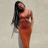 Women Summer Dresses Elegant Hollow Out Bodycon Party Club Dress Sundress Spaghetti Strap Backless Sexy Maxi Dress
