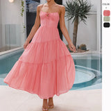 For Women's Clothing New 2026 Splicing Slings Long-Carbed Strap Large Swing Dress With