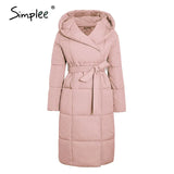 Simplee Casual light blue autumn winter women long parkas Warm hooded long sleeve female jacket High street Down Jackets