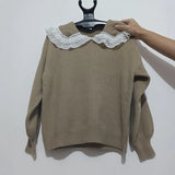 Ardm Fashion Woman Sweaters 2020 Patchwork Ruffled Knitted Sweater Vintage Peter Pan Collar Lamb Sleeve Pull Femme Pullovers
