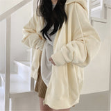Solid Color Zip Up Oversized Hoodie-Outfit