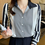 Long Sleeve Blouse Womem Turn Down Collar Striped Chiffon Blouse Shirt Tops Blusas Mujer De Moda 2021 Blouses Shirts