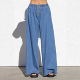 And Summer Thin Tight Waist Denim Trousers Pendant Retro Denim Broad Leg