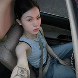 Y2k Aesthetics Tank Tops 2000s Harajuku Patchwork Tanktops Mall Goth Ribbed Sleeveless Tops Grunge E-girl Camisole