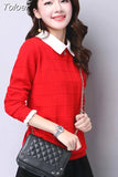 Oversized Sweater Pull Femme 2023 Autumn Winter Solid Knitted Pullover Long Sleeve Doll Collar Knitwear Jumper