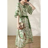 Style Big-Name Female Lotus Leaf Lace-Up Dress With Collision Color To Show Lean Dress In 2023 Summer New Medium-Long Casual Skirt-Outfit