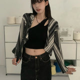 Korean Fashion Irregular Crop Tops Twp Piece Sets Hollow Out Grunge T-shirts Chic Streetwear Japanese Designer