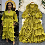 New Elegant Dress Spring Dress High-End Retro Collar Lantern Sleeves To Close Waist Lotus Leaves Side Pressure Skirt Dress