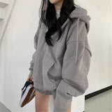 Solid Color Zip Up Oversized Hoodie-Outfit