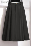 Fashion 2023 Summer Skirts Women Korean Style High Waist Mid Calf Elegant Button Long Maxi Skirts Female School