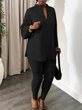 Women's 2025 Autumn And Winter Fashion Style Pure Color V-Neck Long-Sleeve Top Pants African