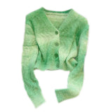 Autumn / Winter New Sweet Dopamine V-Neck Cardigan Girl's Short Graded Plush Blouse-Outfit