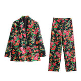 Big Flower Loose Suit Jacket Northeast Big Flower Cotton-Padded Jacket Leisure Trousers Suit-Outfit