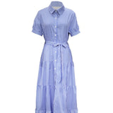 Toloer Spot 2024 New Fashion Stripe Short Sleeves Loose Medium And Long Dress-Outfit