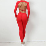 Toloer And Winter Big Show Back Long Sleeve Jacket Tight Yoga Pants Nude Feeling Quick-Dry Sports Suit Show Slim Fitness Suit-Outfit