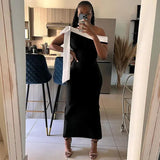 Black Ribbon Off-shoulder Maxi Dress-Outfit