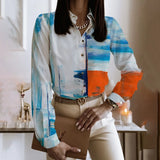 Patchwork Casual Shirt Blouse Woman Autumn Fashion Button Long Sleeve Shirts For Women 2023 White Print Office Top Femme-Outfit