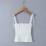 New Solid Color Lace Lace Trim Small Sling Blouse-Outfit