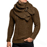 Toloer New Wish Men's Long Sleeve Scarf Can Be Dismantled Slim Jumper Knit Sweater