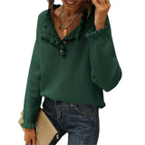 And Autumn 2025 New Women's Knitted Top Casual Long-Sleeved Button-Lace Cloth Cloth