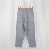 Women Knitted High Waist Harem Trousers Solid Pants Female Casual Warm Harem