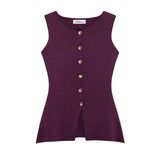 Women's Clothing 2025 Autumn And Winter New Fashion Vest Gold Button Flat Needle