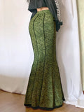 Green Lace Printed Trumpet Long Skirt-Outfit