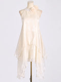 2025 New Fashion Sweet Wind Flowers Hanging Neck Design Sleeveless Irregularity Of The Dress