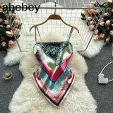 Treny Print Top Women's Sexy Backless Strap Camis Scarf Tie Crop Top Beach Holidays Sexy All-matching Summer