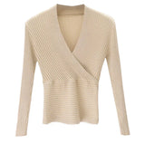 Shot Autumn And Winter New Low-Cut Tight Sexy Sweater Women's Thread Cross Deep V Neck Sweater Nightclub-Outfit