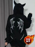 Women Hoodie Cartoon Devil Cowhorn American Retro Pullover 2024 New Couple Fashion Punk Coat Japanese Hip Hop Streetwear-Outfit
