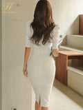 Han Queen Hot Sale Spring White 2 Pieces Set Women Short Tops + High Waist Pencil Skirts Casual Simple Office Lady Skirt Suit-Outfit