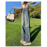 Toloer Tall Waist Straight Leg Jeans Female Spring Autumn New Pear-Shaped Figure Retro Show Thin Feeling Wide Leg Pants-Outfit