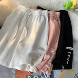 Waist Casual Wide Leg Shorts Women Y2k Summer Loose Drawstring Lace Up Jogging Pants BF Fashion Baggy All-match Sweatpants-Outfit