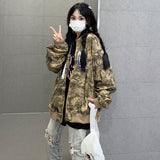 QWEEK Baseball College Jacket Women Harajuku Bomber Jacket Oversized Streetwear Fall Safari Style 2021 Fashion Y2k Zipper
