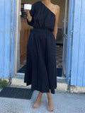Toloer 2024 Summer New Women's Fashion Inclined Shoulder Jacket Long Skirt Suit Two Sets-Outfit