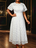 Large-Size Collar Lace Bubble Sleeve Dress High Waist-Repair A Party Evening Dress