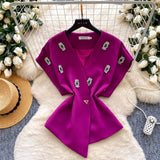 Design With Chic Kinescastic Striped One-Shoulder Sling Vest For Women Wearing A Short Coat Of