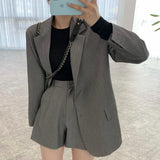 Office Lady Blazer Suits Spring Summer 2021 Two Piece Sets Long Sleeve Coat and High Waist Shorts Casual Pants 2 Piece