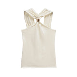Homemade New Women's Oceaned Seam-Time Casual Golden T-M�Ling Hanging Neck