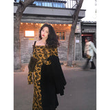 Knitted Dress Rose Print Long Sleeve Slash Neck Slim Midi Dresses Elegant Fashion Female Clothing 2024 Spring Autumn New-Outfit