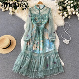 Design Floral Embroidery Summer Party Dresses Vintage Elegant Women Midi Long A Line Dress Aesthetic