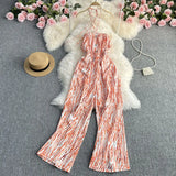 Toloer New 2023 Summer Korean Version Of The Retro Wind Dye Neck Jumsuit Female Show Thin Chest Straight Tube Wide Leg