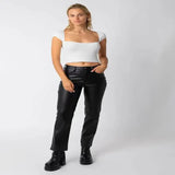 Toloer Sell Versatile New Fashion Slim Square Neck Stretch Shoulder Short Sleeve Sweater Sweater Woman-Outfit